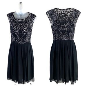 Sue Wong Embroidered Black Fit Flare Dress SZ 0